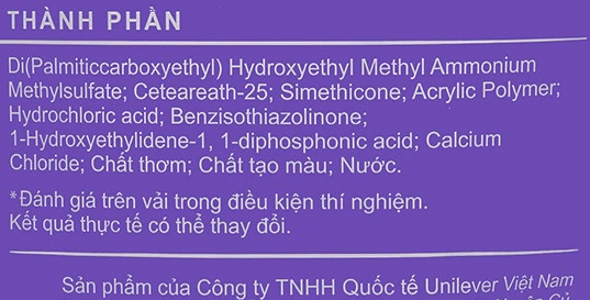 Thành phần hóa học có trong một mẫu nước xả quần áo